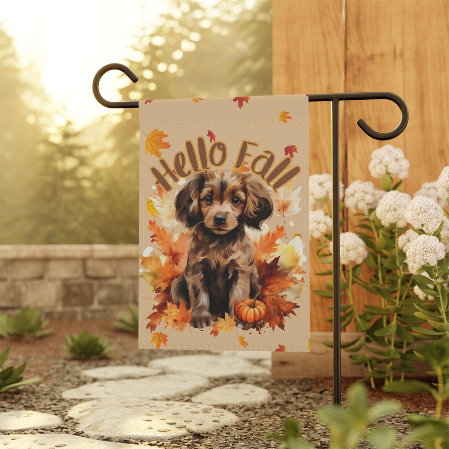 Happy Fall Long Haired Dachshund Garden Flag