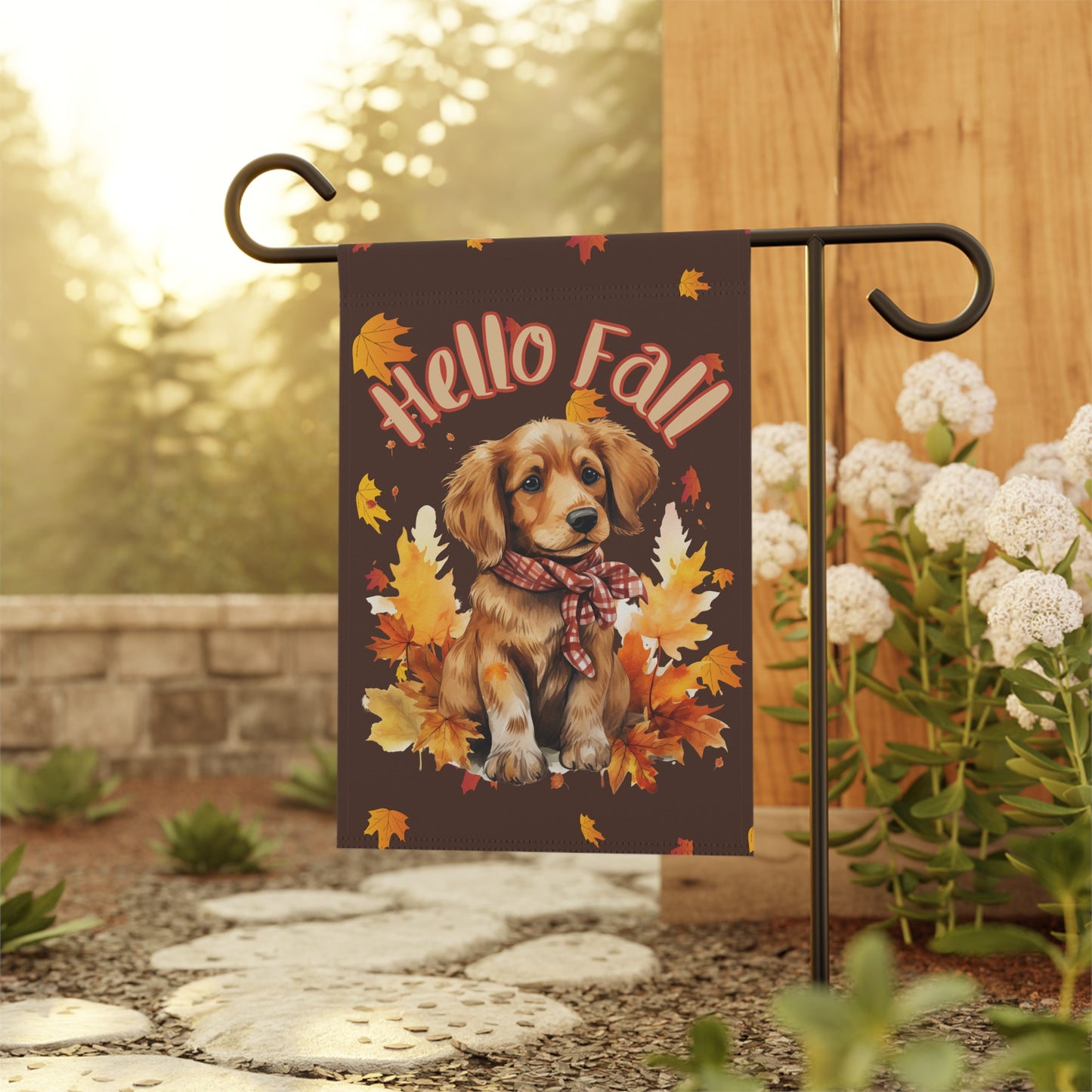 Hello Fall Golden Retriever Garden Flag