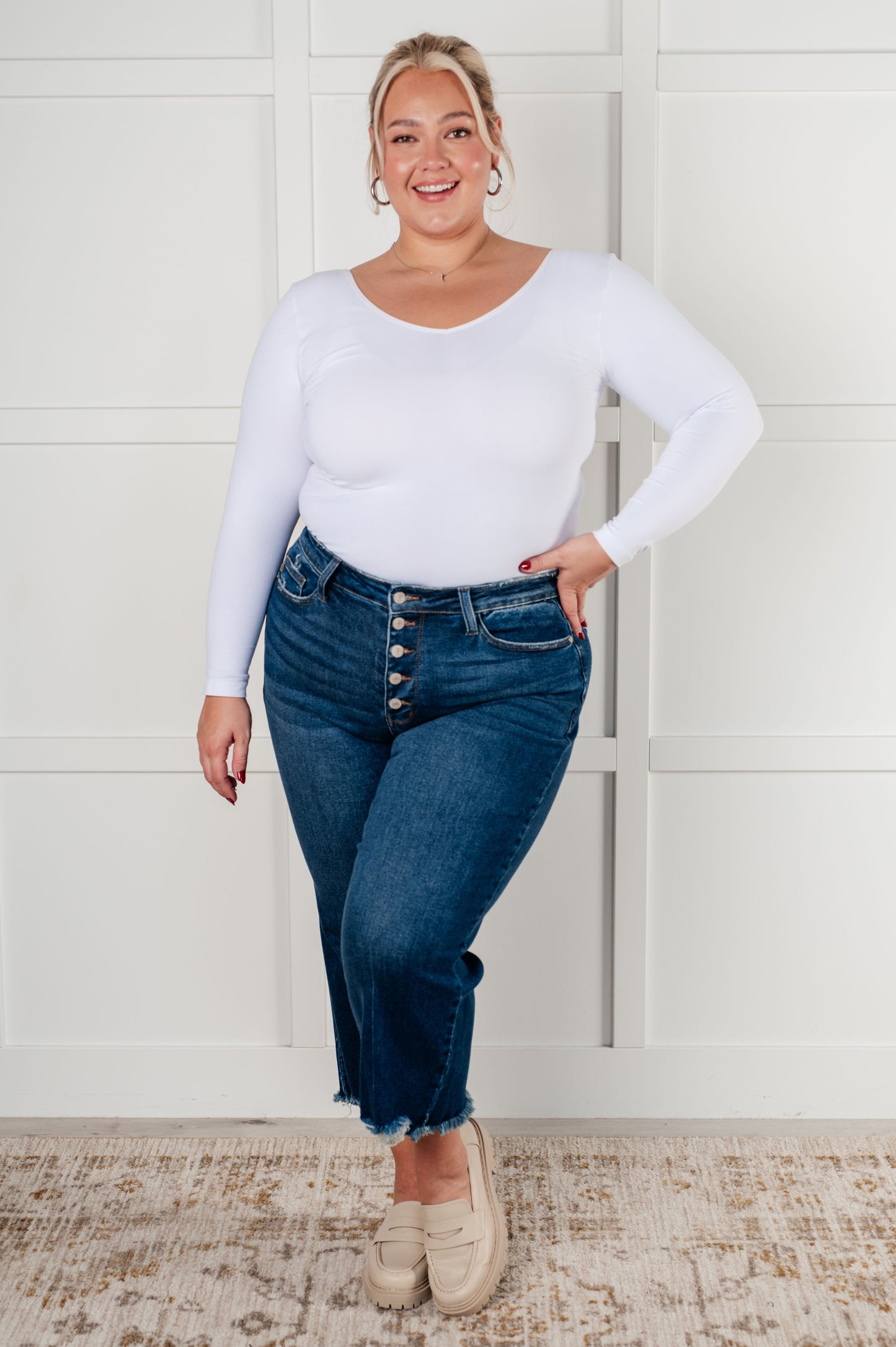 Judy Blue - Janice High Rise Button Fly Wide Leg Crop Jeans