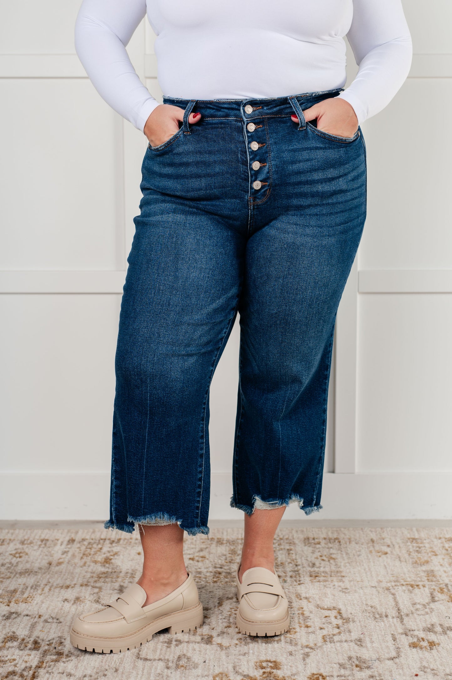 Judy Blue - Janice High Rise Button Fly Wide Leg Crop Jeans