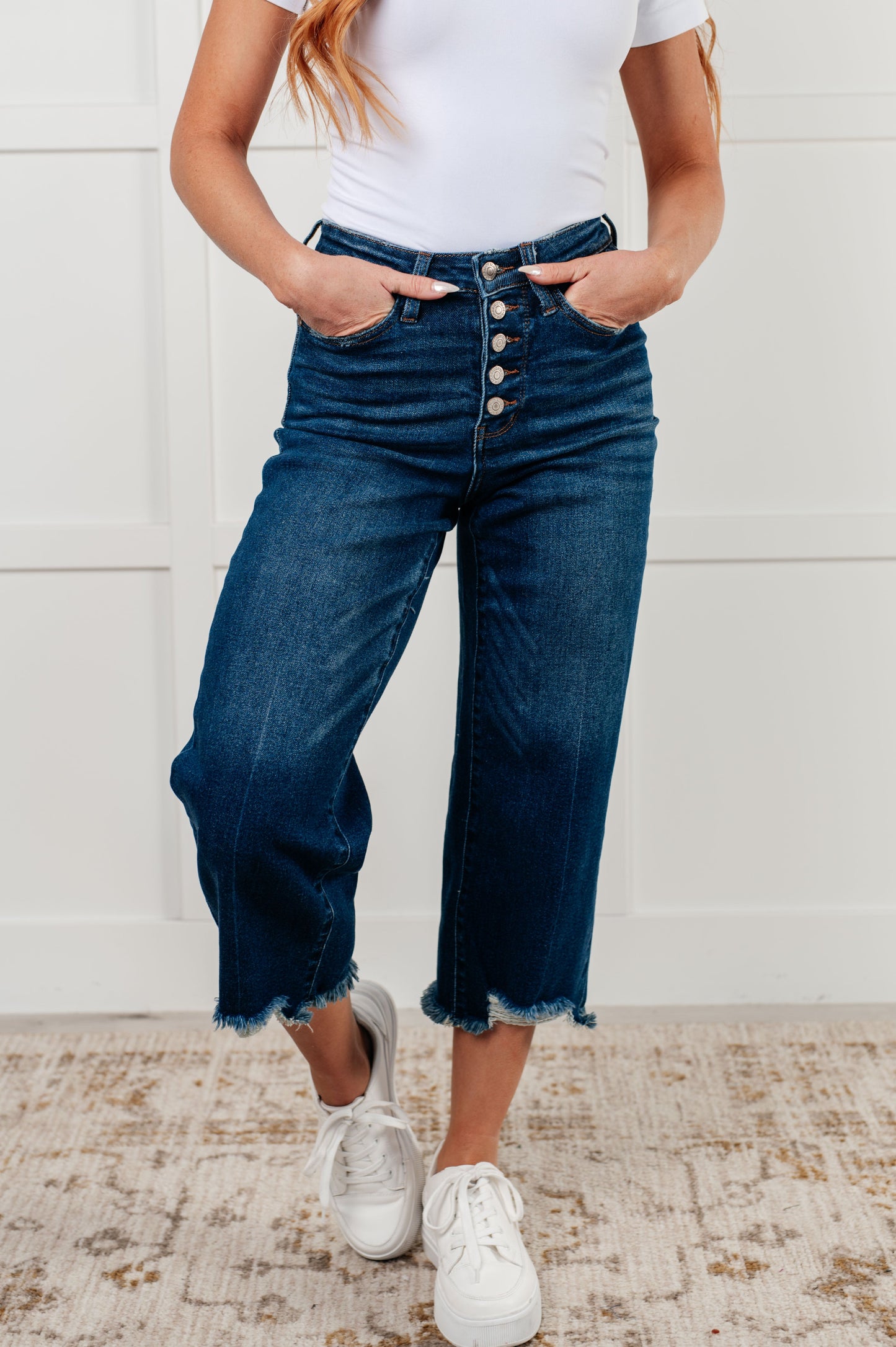 Judy Blue - Janice High Rise Button Fly Wide Leg Crop Jeans