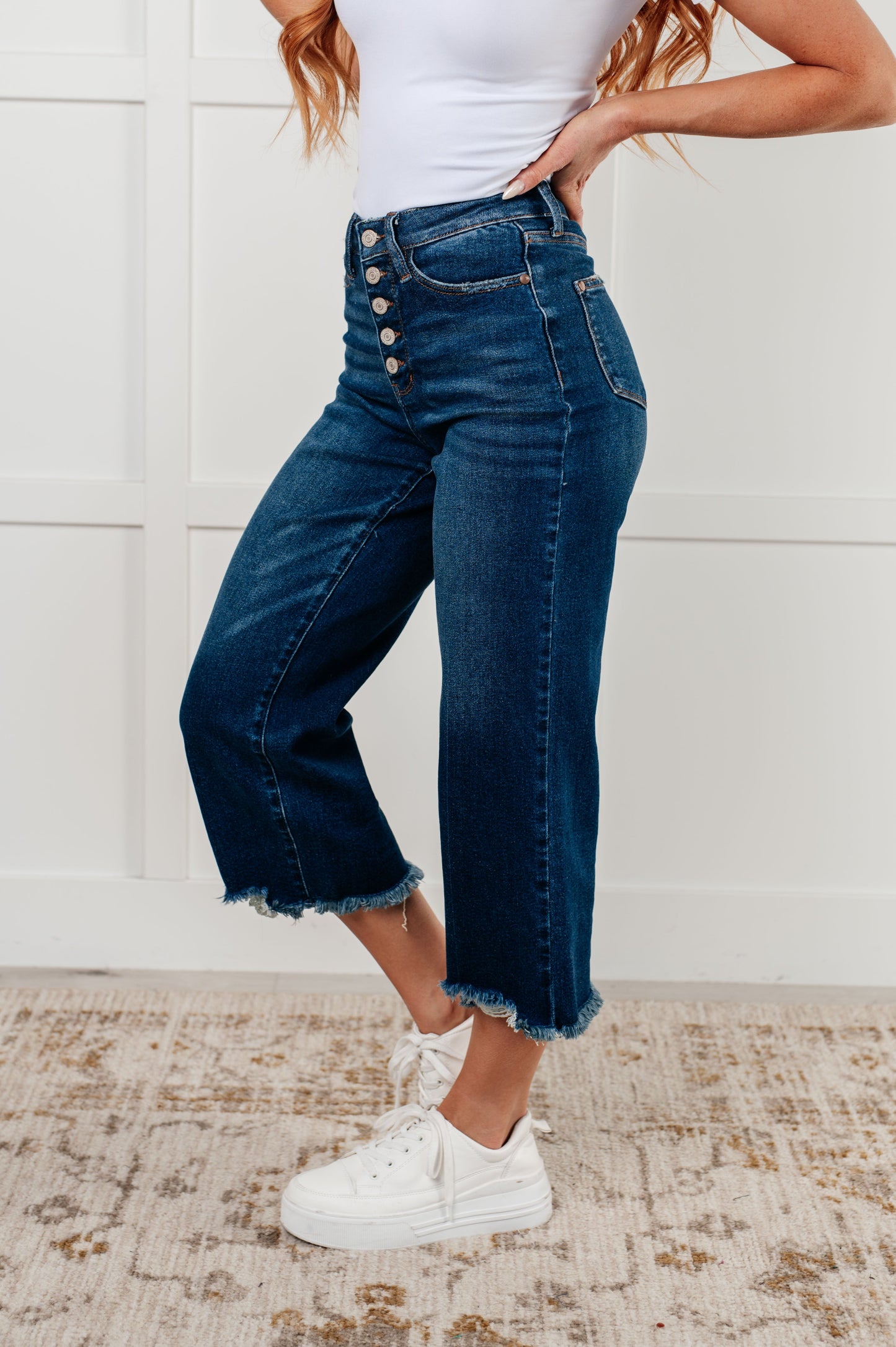 Judy Blue - Janice High Rise Button Fly Wide Leg Crop Jeans