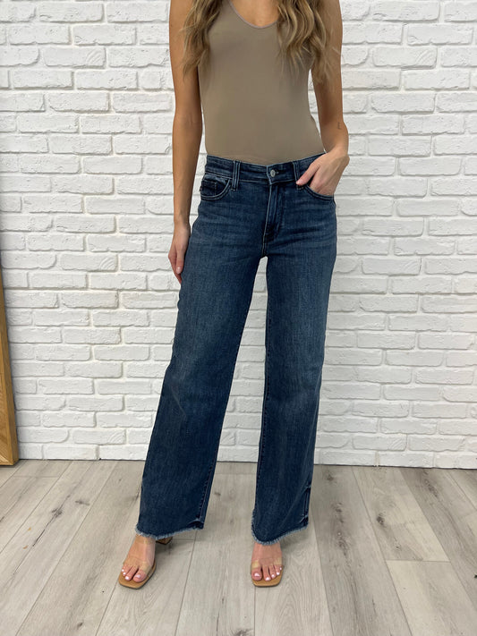 Judy Blue - Addie Mid Rise Vintage Wash Wide Leg Jeans