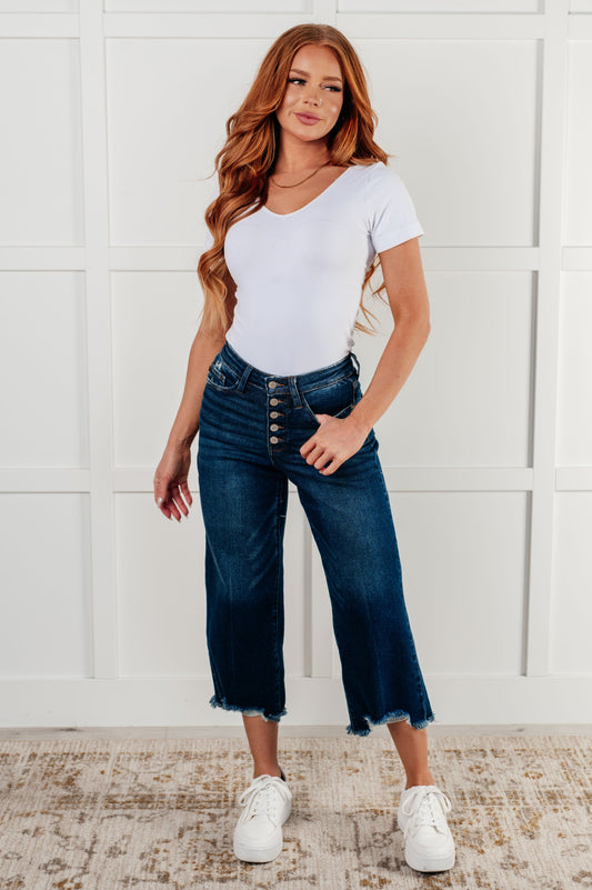 Judy Blue - Janice High Rise Button Fly Wide Leg Crop Jeans