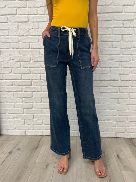 Judy Blue - Melanie High Rise Drawstring Wide Leg Jeans